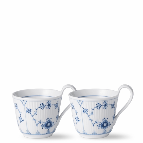 Blue Fluted Plain High Handle Mug, 8.5 oz. - Set of Two
