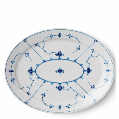 Blue Fluted Plain Oval Dish, 13.5"