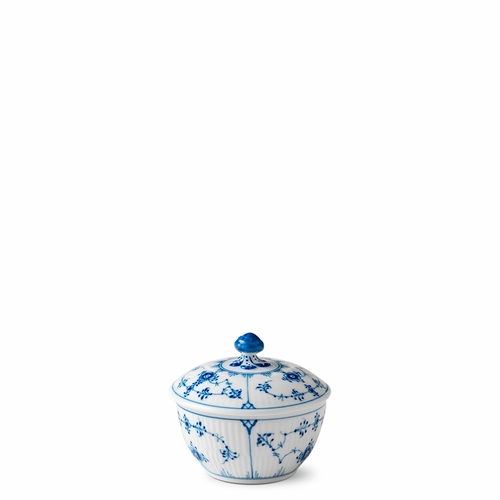 Blue Fluted Plain Sugar Bowl with Lid