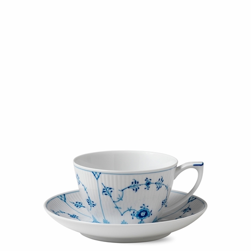Blue Fluted Plain Tea Cup and Saucer