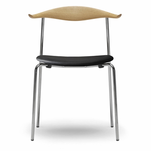 CH88P Dining Chair, Oak Oil Back, Chrome Frame, Loke 7150 Leather Seat