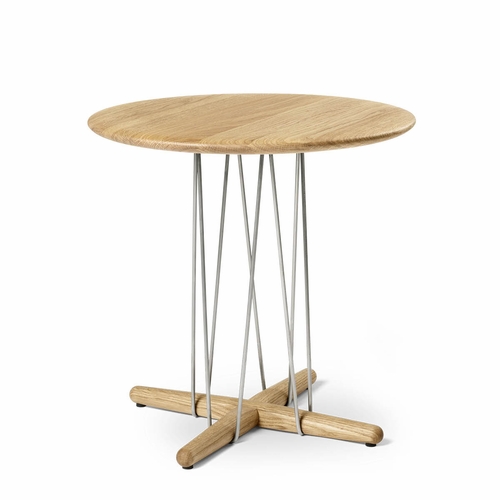 E021 Embrace Lounge Table, Oak Lacquer, Stainless Steel - Diameter 18.9"