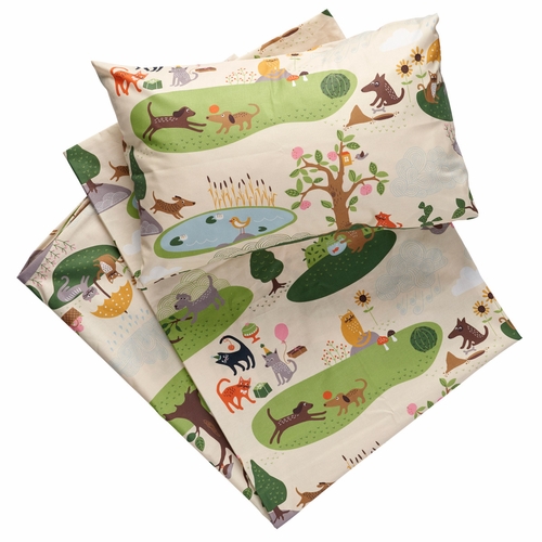 Cats and Dogs Crib Sheet and Pillow Case Set