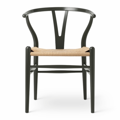 CH24 Wishbone Chair, Deep Olive, Natural Paper Cord Seat