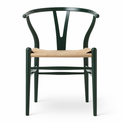 CH24 Wishbone Chair, Forest Green, Natural Paper Cord Seat