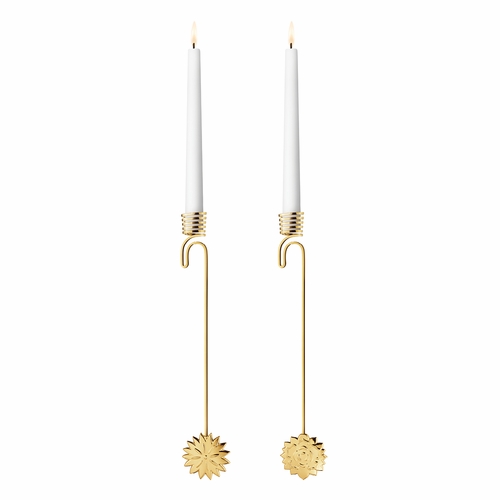 Georg Jensen 2020 Christmas Candleholder Ice Dianthus & Ice Rossete Set, Gold Plated