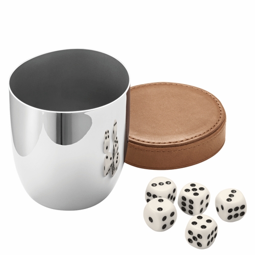 Sky Dice Cup & Dice Travel Set, Stainless Steel / Leather