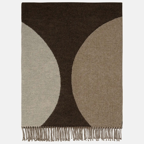 Marimekko Harka Fringed Throw, Brown / Charcoal / Linen