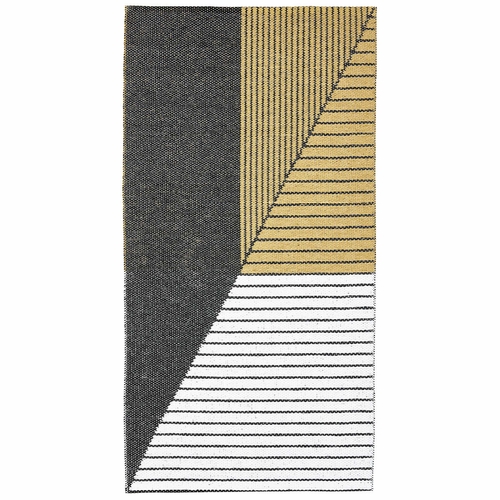 Stripe Indoor / Outdoor Swedish Woven Rugs, Black / Yellow