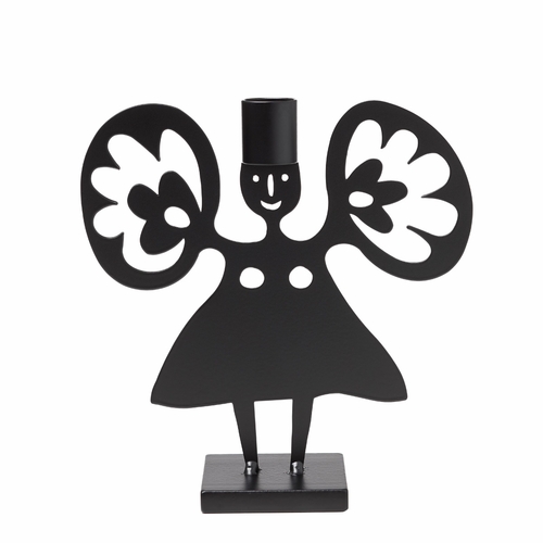 Iron Flower Angel Candleholder, Black