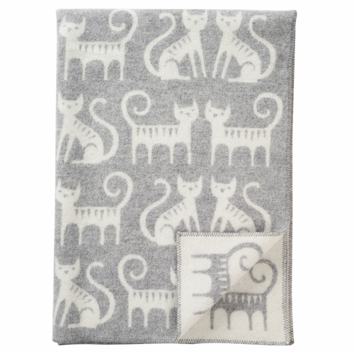 Klippan Cat Couple Lambs Wool Blanket, Grey / White