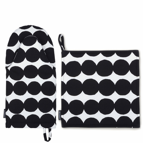 Rasymatto Oven Mitten & Pot Holder Set, White/Black
