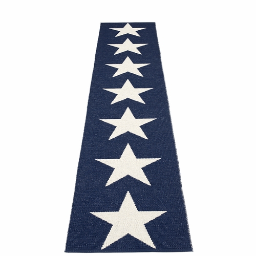 Pappelina Viggo One Plastic Rug - Dark Blue/Vanilla, 2 1/4 x 11 1/2 Feet