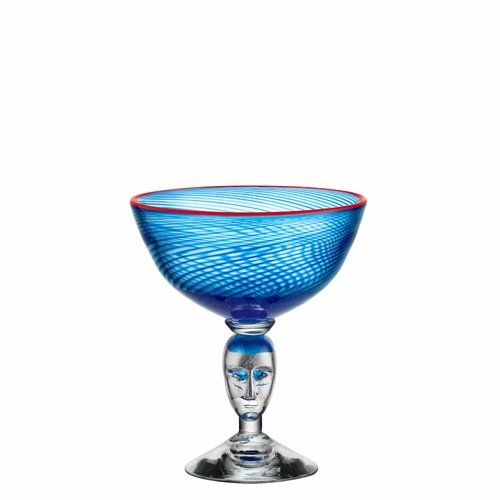 Red Rim Brains Footed Bowl - Blue