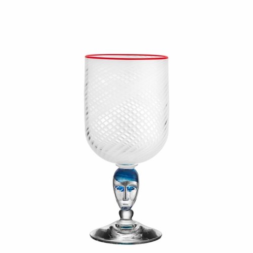 Red Rim Brains Footed Vase - White