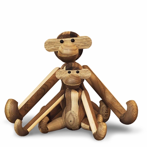 Monkey, 70th Anniversary Edition by Kay Bojesen - Medium & Small with Santa Hats Set of Two