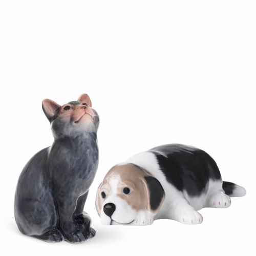 Royal Copenhagen Christmas Figurine Set of Two, Cat - 2022 & Beagle - 2015