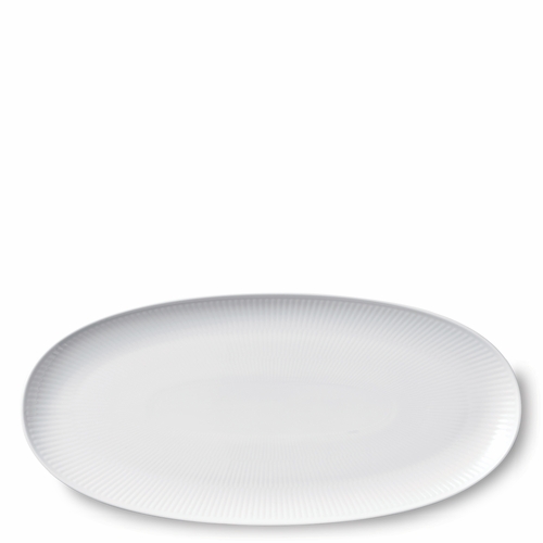 White Fluted Plain Long Oval Dish, 14.5"