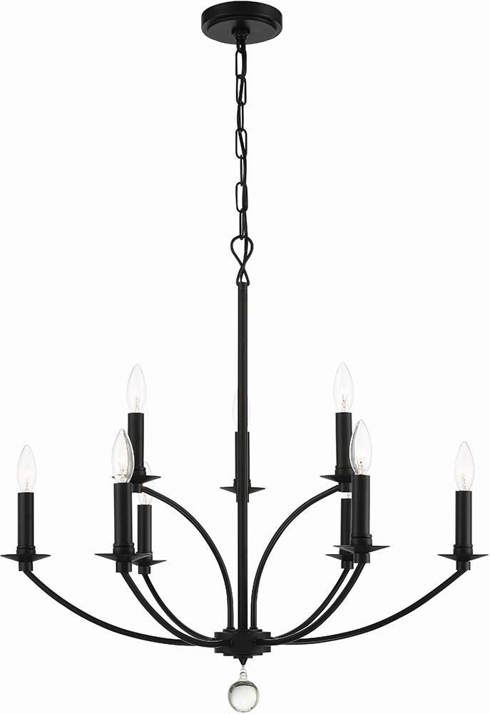 Crystorama MIL8009BK Mila Black 28" Hanging Chandelier CRYMIL8009BK