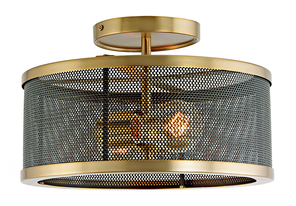 JVI Designs 307010 Wellington Satin Brass and Black 12" Ceiling Light Fixture JVI307010