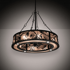 Meyda Custom 218525 Whispering Pines Black Satin Wrought Iron Chandel-Air Ceiling Fan
