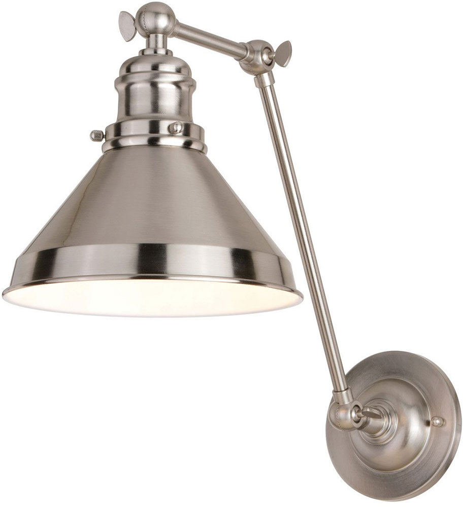 Vaxcel W0397 Alexis Satin Nickel and Matte White 8" Swing Arm Wall Lamp