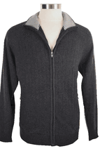 <font color=red>4 Ply</font> Men's Cardigan Cashmere Sweater Zip Closure, 2-tone Collar, 2 Zip Pockets. (Charcoal Grey) <font color=red>4 Ply</font> Men's Cardigan Cashmere Sweater Zip Closure, 2-tone Collar, 2 Zip Pockets. (Charcoal Grey)