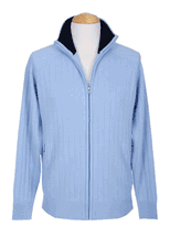 4 Ply Men's Cardigan Cashmere Sweater, Two tone on collar (Sky Blue) 4 Ply Men's Cardigan Cashmere Sweater, Two tone on collar (Sky Blue)