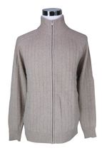 4-ply Men's Cardigan Sweater, Zip closure, Two zip pockets, Single color (Beige) 4-ply Men's Cardigan Sweater, Zip closure, Two zip pockets, Single color (Beige)