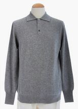 4-ply Men's Polo Cashmere Sweater with 3-button (Grey) 4-ply Men's Polo Cashmere Sweater with 3-button (Grey)