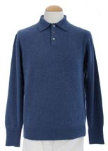 4-ply Men's Polo Cashmere Sweater with 3-button (Grey Marine) 4-ply Men's Polo Cashmere Sweater with 3-button (Grey Marine)