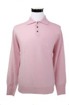 4-ply Men's Polo Cashmere Sweater with 3-button (Pink) 4-ply Men's Polo Cashmere Sweater with 3-button (Pink)