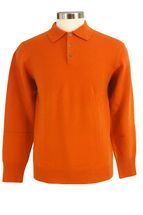 4-ply Men's Polo Cashmere Sweater with 3-button (Pumpkin) 4-ply Men's Polo Cashmere Sweater with 3-button (Pumpkin)