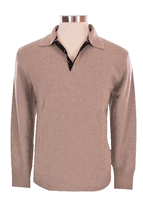 <font color=red>4 Ply</font> Men's Polo Cashmere Sweater with Two-tone (Beige) <font color=red>4 Ply</font> Men's Polo Cashmere Sweater with Two-tone (Beige)