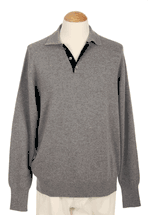 4 Ply Men's Polo Cashmere Sweater with Two-tone (Light Grey) 4 Ply Men's Polo Cashmere Sweater with Two-tone (Light Grey)