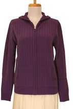 4 Ply Women's Cashmere Jacket Cable Knit with Hoody (Purple) 4 Ply Women's Cashmere Jacket Cable Knit with Hoody (Purple)
