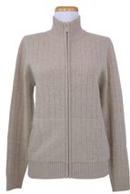 4-ply Women's Cashmere Jacket, No Hood, 2-pocket, Stripe (Beige) 4-ply Women's Cashmere Jacket, No Hood, 2-pocket, Stripe (Beige)