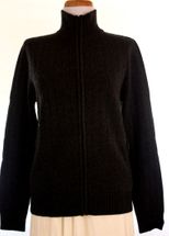 4 Ply Women's Jacket Cashmere Sweater (No Hood, Strips, Charcoal Grey) 4 Ply Women's Jacket Cashmere Sweater (No Hood, Strips, Charcoal Grey)