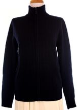 4 Ply Women's Cashmere Jacket, two pockets, no hood, stripes (Navy) 4 Ply Women's Cashmere Jacket, two pockets, no hood, stripes (Navy)