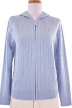 4 Ply Women's Jacket Cashmere Sweater Cable Knit with Hoody (Sky Blue) 4 Ply Women's Jacket Cashmere Sweater Cable Knit with Hoody (Sky Blue)