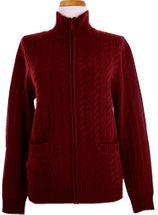 4 Ply Women's Jacket Cashmere Sweater with No Hood (Cable Knit, Burgundy) 4 Ply Women's Jacket Cashmere Sweater with No Hood (Cable Knit, Burgundy)