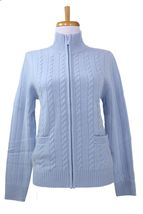 4 Ply Women's Jacket Cashmere Sweater without Hood (Cable Knit, Sky Blue) 4 Ply Women's Jacket Cashmere Sweater without Hood (Cable Knit, Sky Blue)