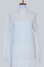 4-ply Women's Mock Turtleneck Cashmere Sweater Cable Knit (Off White) 4-ply Women's Mock Turtleneck Cashmere Sweater Cable Knit (Off White)