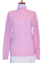 4-ply Women's Mock Turtleneck Cashmere Sweater Cable Knit (Pink) 4-ply Women's Mock Turtleneck Cashmere Sweater Cable Knit (Pink)