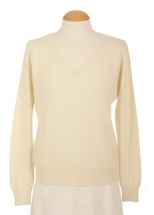 4 Ply Women V Neck Cashmere Sweater (Off White) 4 Ply Women V Neck Cashmere Sweater (Off White)
