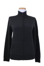 4 Ply Womens Jacket Cashmere Sweater, No Hood, Strips, (Black) 4 Ply Womens Jacket Cashmere Sweater, No Hood, Strips, (Black)