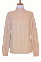 6-ply Women's Mock Turtleneck Cashmere Sweater with Cable Knit (Ivory) 6-ply Women's Mock Turtleneck Cashmere Sweater with Cable Knit (Ivory)