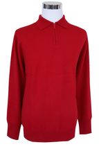 Men's Polo Cashmere Sweater with Quarter Zip Collar (Dark Red) Men's Polo Cashmere Sweater with Quarter Zip Collar (Dark Red)