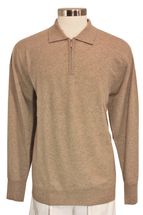 Men's Polo Cashmere Sweater Quarter Zip Collar (Beige) Men's Polo Cashmere Sweater Quarter Zip Collar (Beige)
