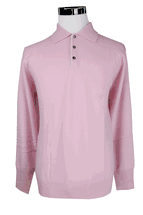Men's Polo Cashmere Sweater with 3-button, 2-tone in Collar (Pink) Men's Polo Cashmere Sweater with 3-button, 2-tone in Collar (Pink)